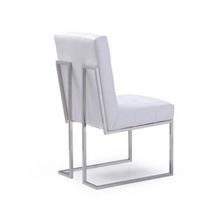 Leatherette Dining Chair with Cantilever Base, Set of 2, Silver and White