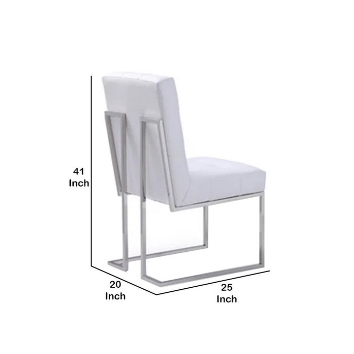 Leatherette Dining Chair with Cantilever Base, Set of 2, Silver and White