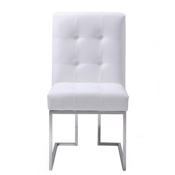 Leatherette Dining Chair with Cantilever Base, Set of 2, Silver and White