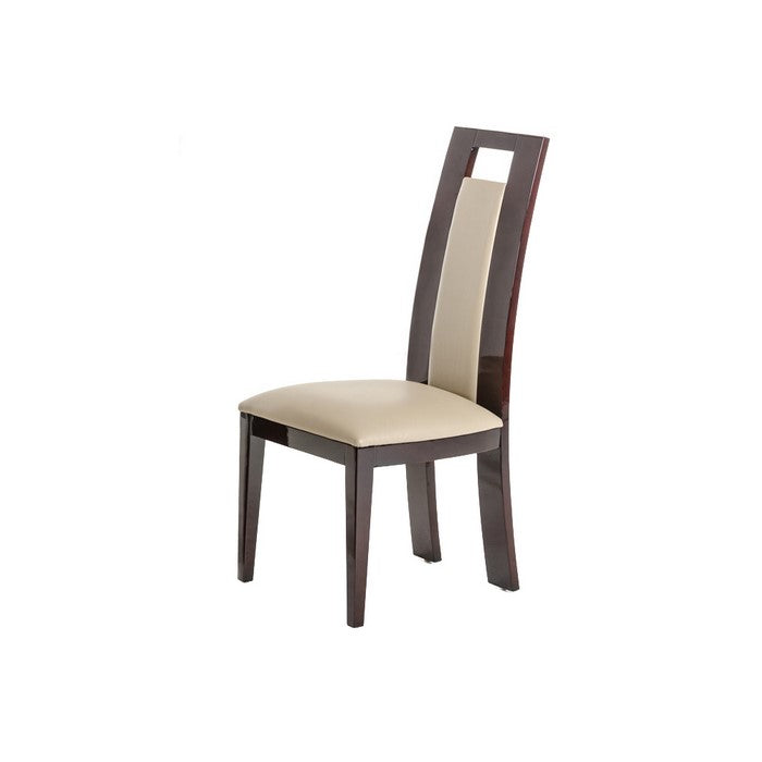 Leatherette Dining Chair with Sloped Backrest, Set of 2, Beige and Brown