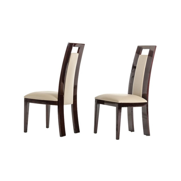 Leatherette Dining Chair with Sloped Backrest, Set of 2, Beige and Brown