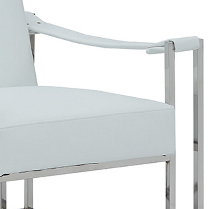 Padded Backrest Lounge Chair with Leatherette Strap Arms, White and Silver