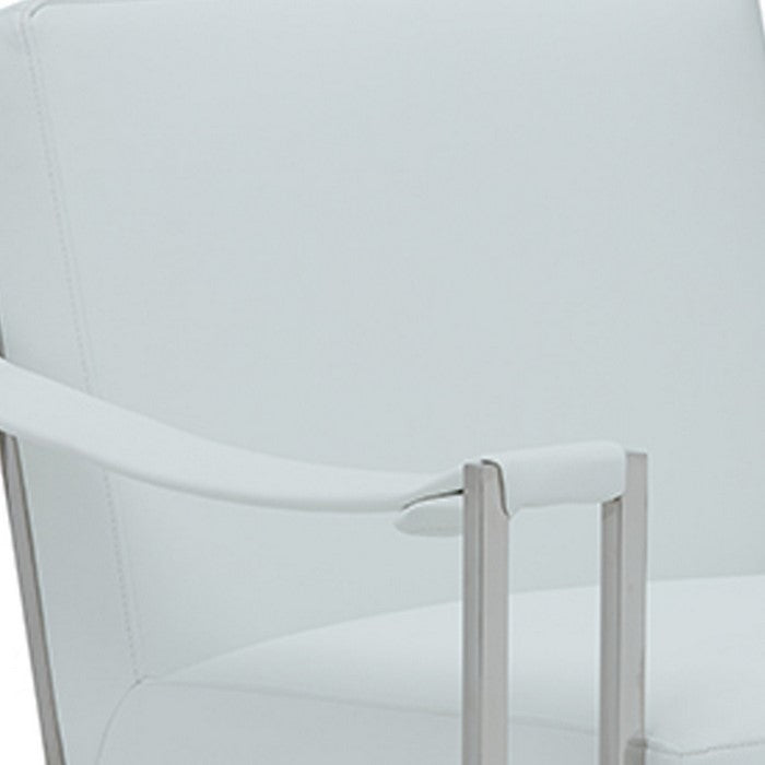 Padded Backrest Lounge Chair with Leatherette Strap Arms, White and Silver