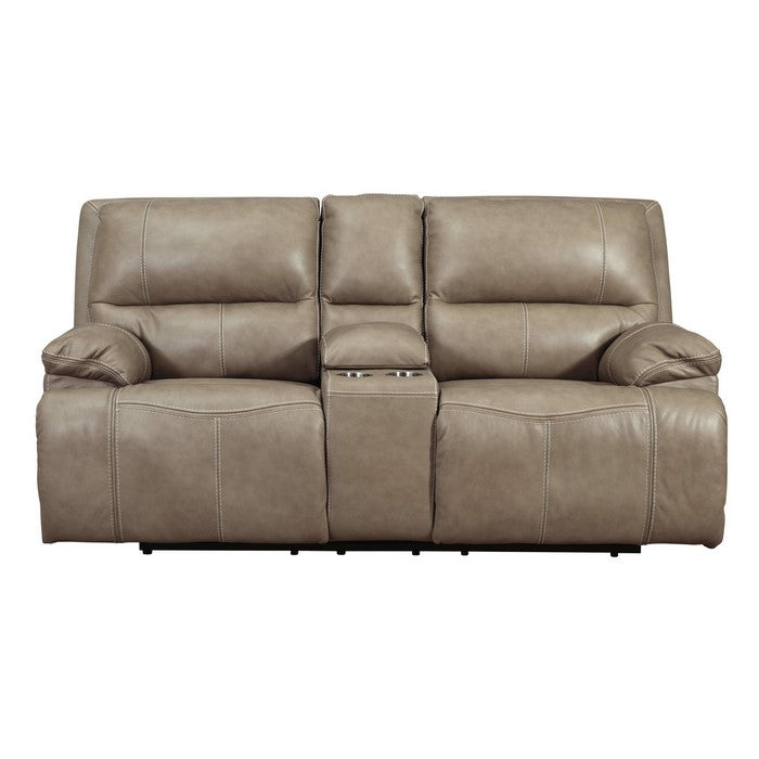 Leatherette Power Recliner Loveseat with Storage Console, Beige