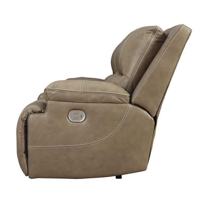 Leatherette Power Recliner Loveseat with Storage Console, Beige