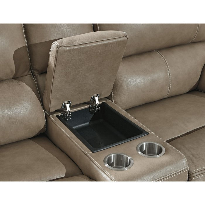 Leatherette Power Recliner Loveseat with Storage Console, Beige