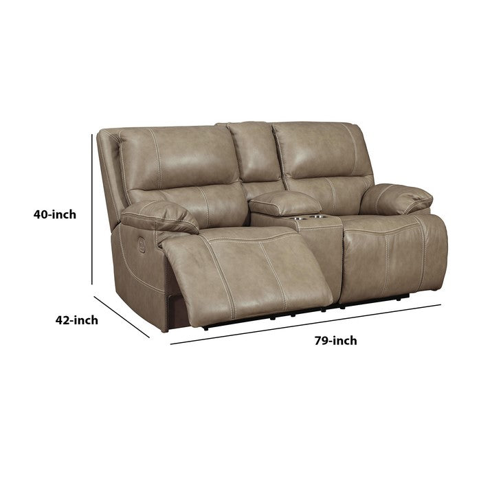 Leatherette Power Recliner Loveseat with Storage Console, Beige