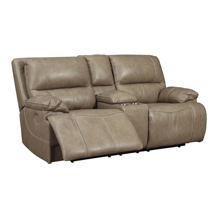Leatherette Power Recliner Loveseat with Storage Console, Beige