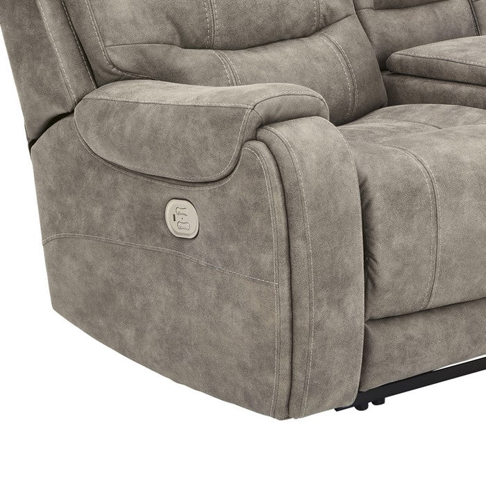 Upholstered Power Recliner Loveseat with Console and Pillow Arms , Gray