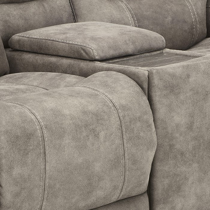 Upholstered Power Recliner Loveseat with Console and Pillow Arms , Gray
