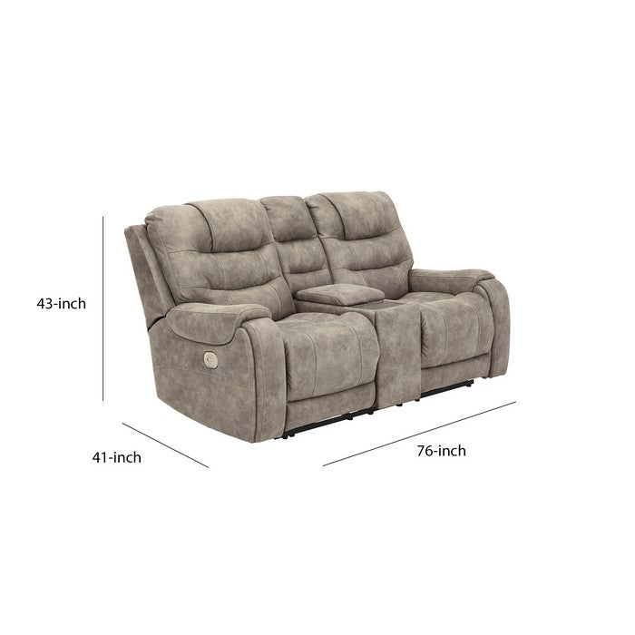 Upholstered Power Recliner Loveseat with Console and Pillow Arms , Gray