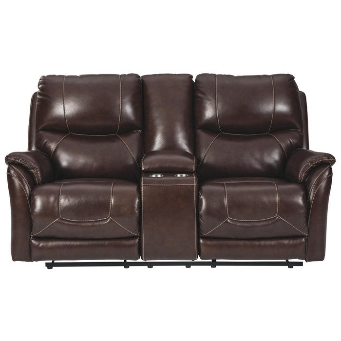 Leatherette Power Recliner Loveseat with Storage Console, Dark Brown