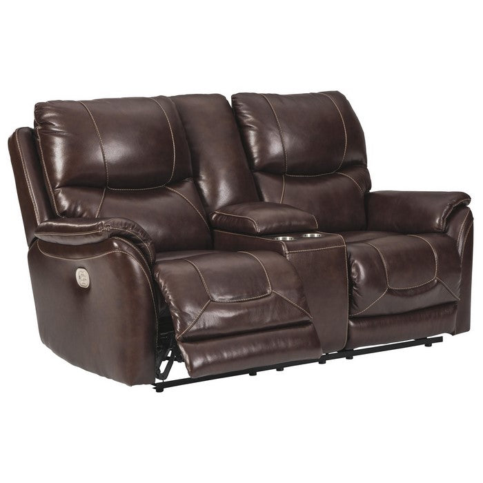 Leatherette Power Recliner Loveseat with Storage Console, Dark Brown