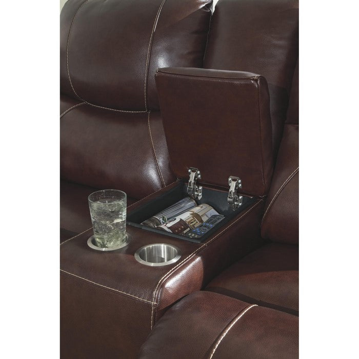 Leatherette Power Recliner Loveseat with Storage Console, Dark Brown