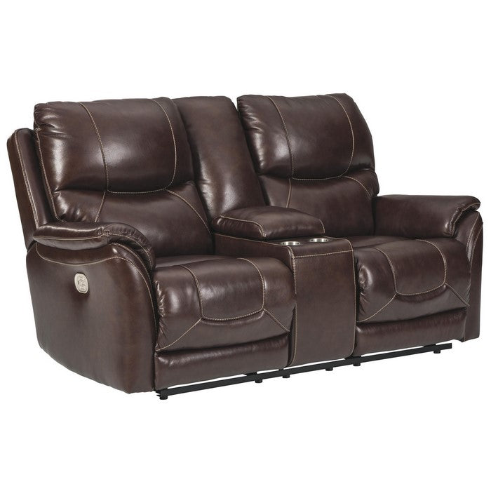 Leatherette Power Recliner Loveseat with Storage Console, Dark Brown