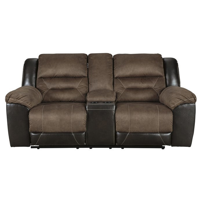 Leatherette Upholstered Recliner Loveseat with Cup Holders, Brown