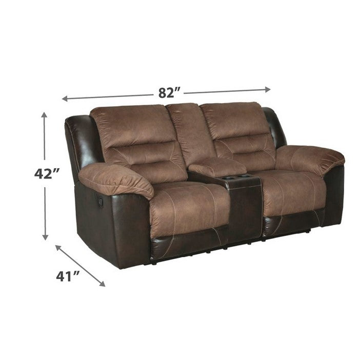 Leatherette Upholstered Recliner Loveseat with Cup Holders, Brown