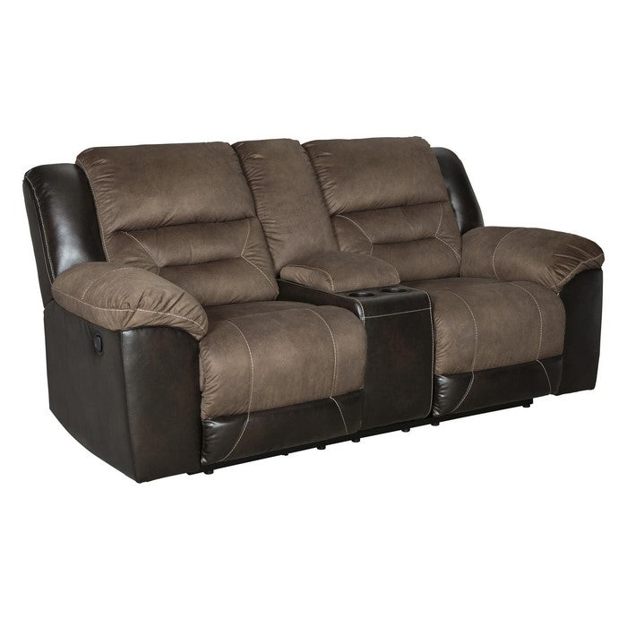 Leatherette Upholstered Recliner Loveseat with Cup Holders, Brown