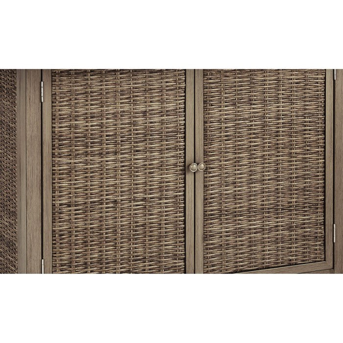Rectangular Wicker Woven Metal Frame Fire Pit Bar Table with 2 Doors, Brown