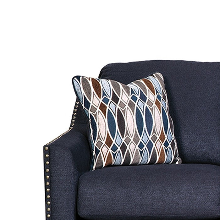 Contemporary Fabric Upholstered Queen Sofa Sleeper with Nailhead Trim, Blue