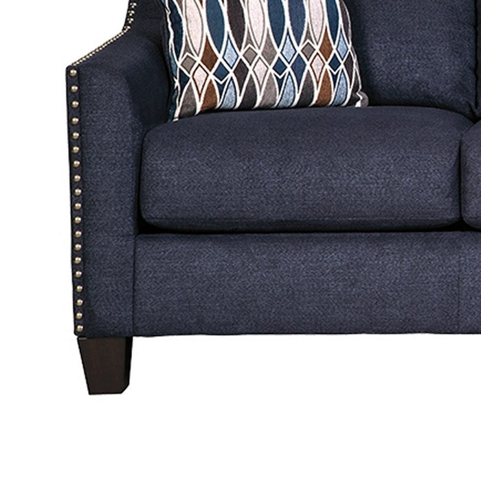 Contemporary Fabric Upholstered Queen Sofa Sleeper with Nailhead Trim, Blue