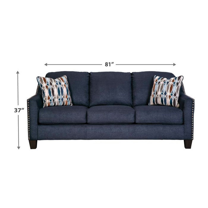 Contemporary Fabric Upholstered Queen Sofa Sleeper with Nailhead Trim, Blue