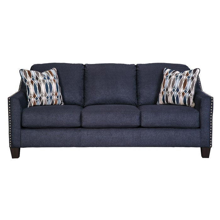 Contemporary Fabric Upholstered Queen Sofa Sleeper with Nailhead Trim, Blue