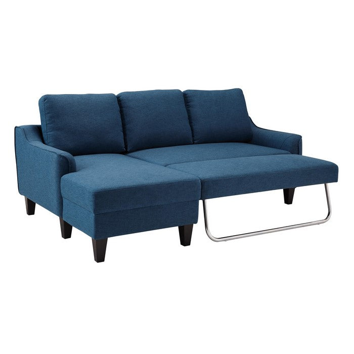 Fabric Upholstered Sofa Chaise Sleeper with Pullout Cushion, Blue