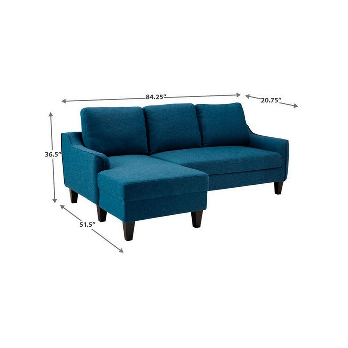 Fabric Upholstered Sofa Chaise Sleeper with Pullout Cushion, Blue