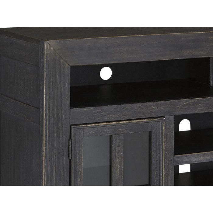 2 Cabinet Wooden TV Stand with 2 Adjustable Shelves, Large, Black