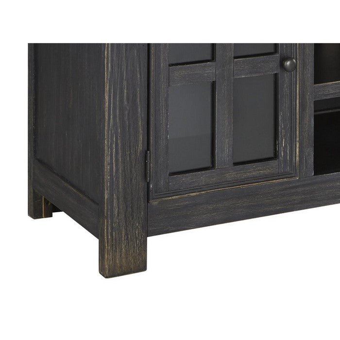 2 Cabinet Wooden TV Stand with 2 Adjustable Shelves, Large, Black