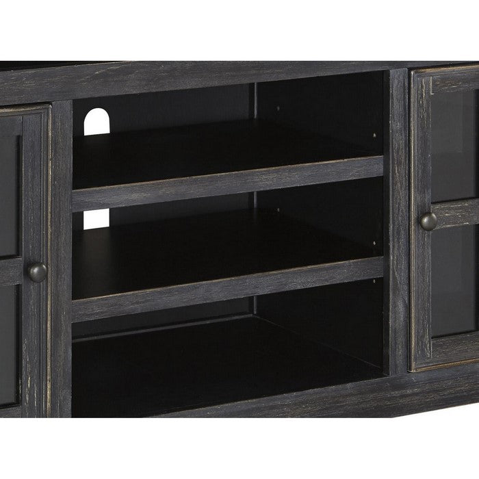 2 Cabinet Wooden TV Stand with 2 Adjustable Shelves, Large, Black