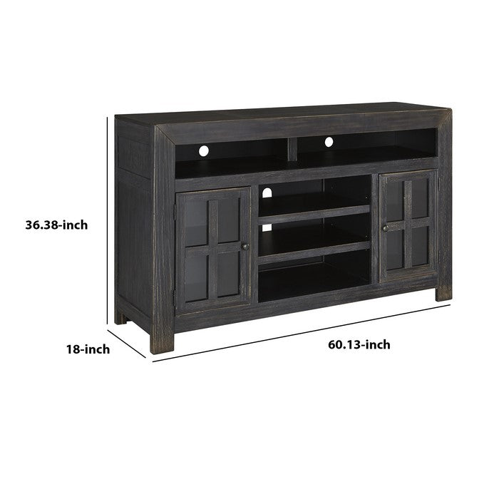 2 Cabinet Wooden TV Stand with 2 Adjustable Shelves, Large, Black