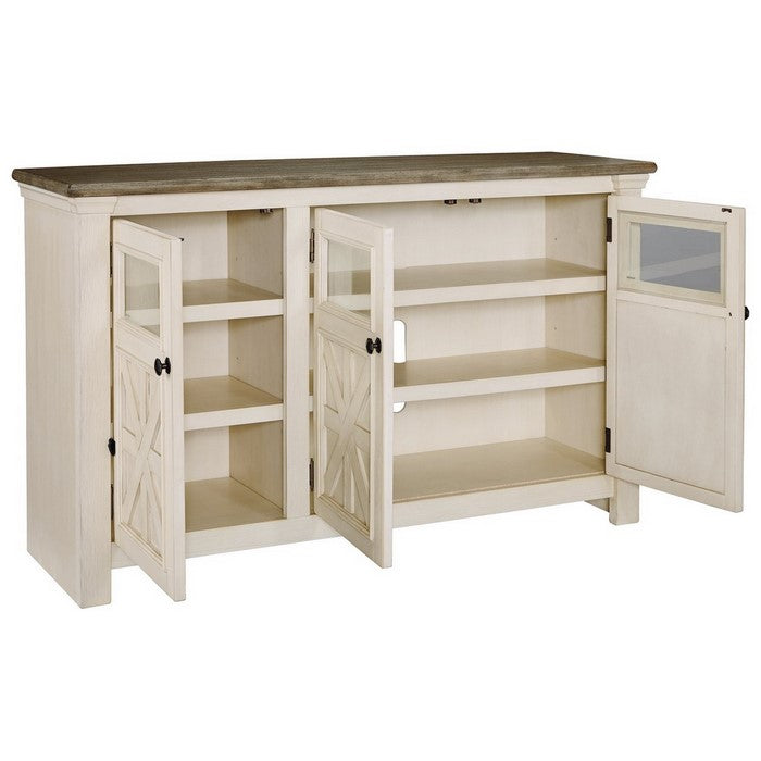 63 Inch TV Stand with 2 Cabinets and 4 Adjustable Shelves, Brown and White