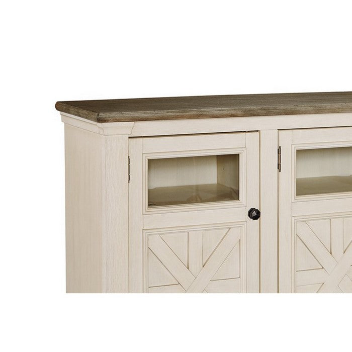 63 Inch TV Stand with 2 Cabinets and 4 Adjustable Shelves, Brown and White