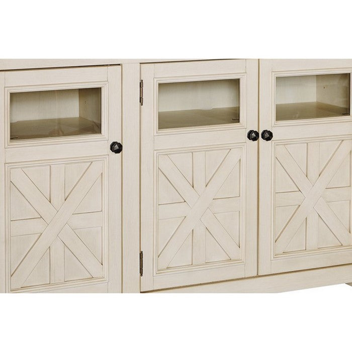 63 Inch TV Stand with 2 Cabinets and 4 Adjustable Shelves, Brown and White
