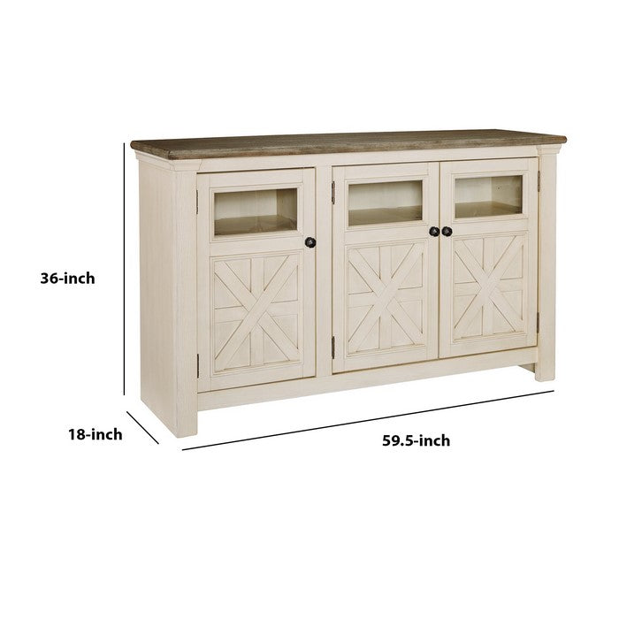 63 Inch TV Stand with 2 Cabinets and 4 Adjustable Shelves, Brown and White