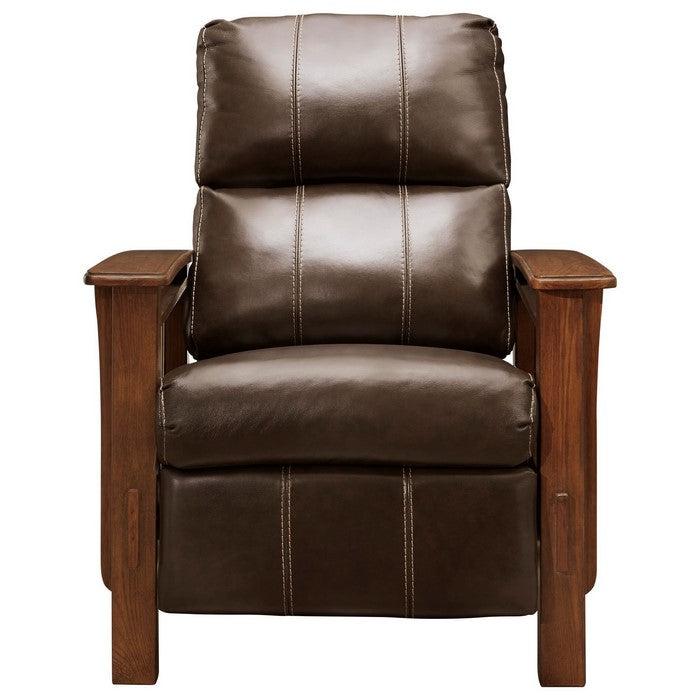 Leatherette High Leg Recliner with Wooden Frame and Track Armrests, Brown
