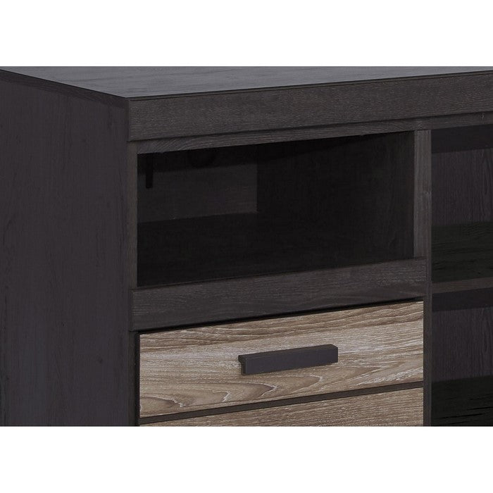 2 Drawer Wooden TV Stand with 2 Storage Cubbies, Large, Brown