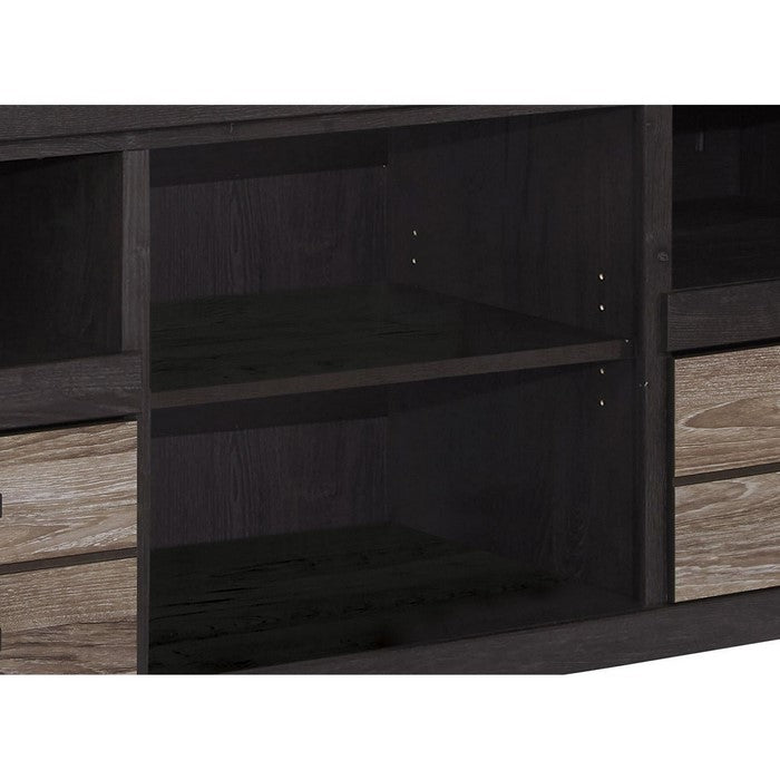 2 Drawer Wooden TV Stand with 2 Storage Cubbies, Large, Brown