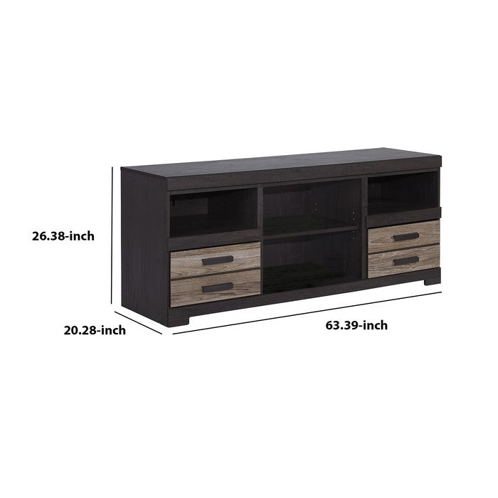 2 Drawer Wooden TV Stand with 2 Storage Cubbies, Large, Brown