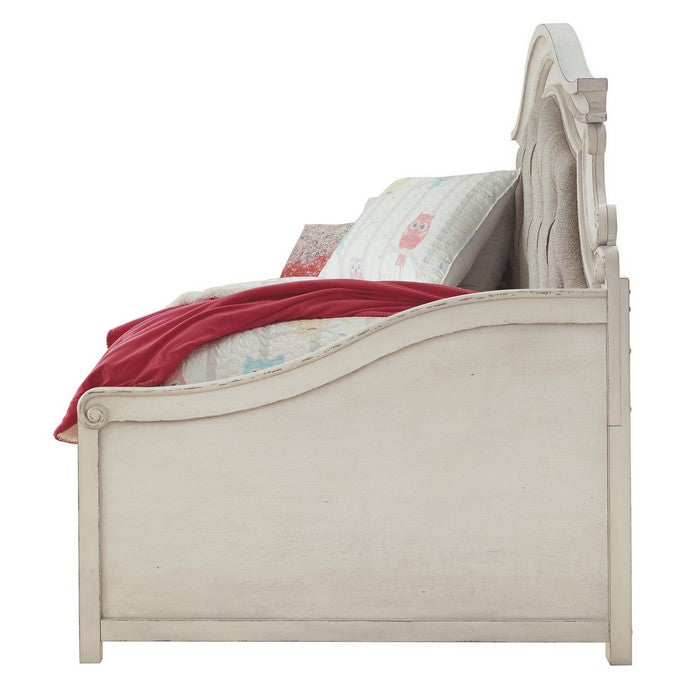 Contemporary Style Wooden Twin Day Bed with Button Tufted Headboard, White