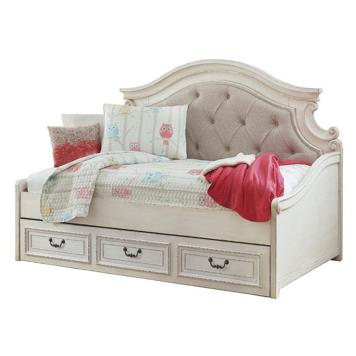 Contemporary Style Wooden Twin Day Bed with Button Tufted Headboard, White