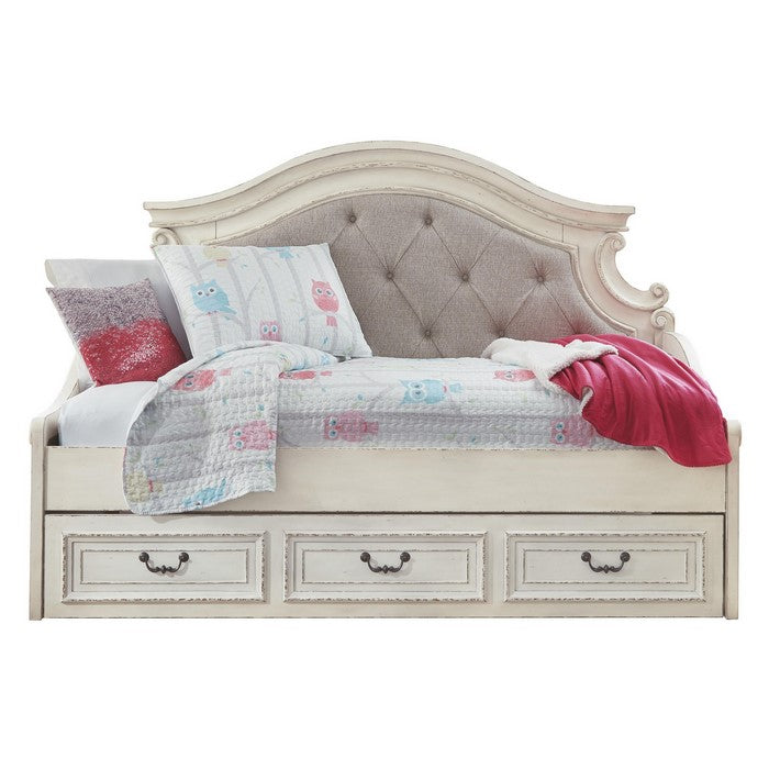 Contemporary Style Wooden Twin Day Bed with Button Tufted Headboard, White
