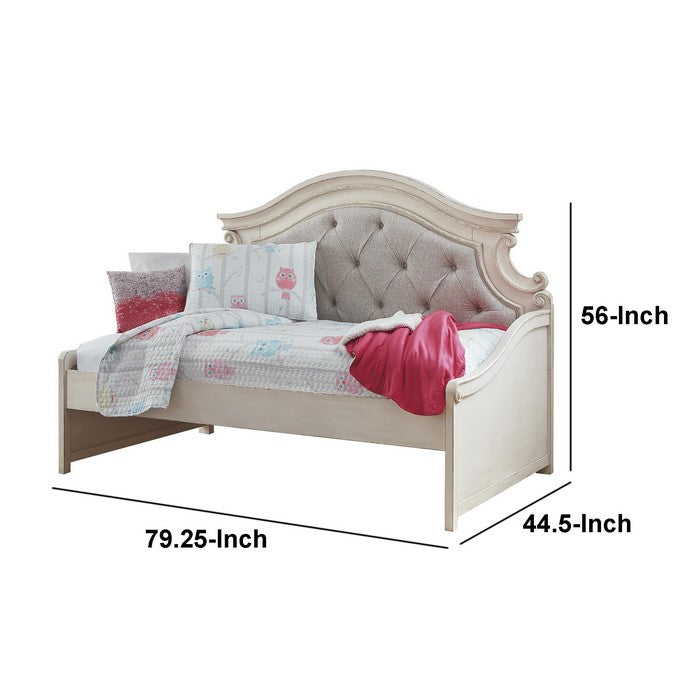 Contemporary Style Wooden Twin Day Bed with Button Tufted Headboard, White