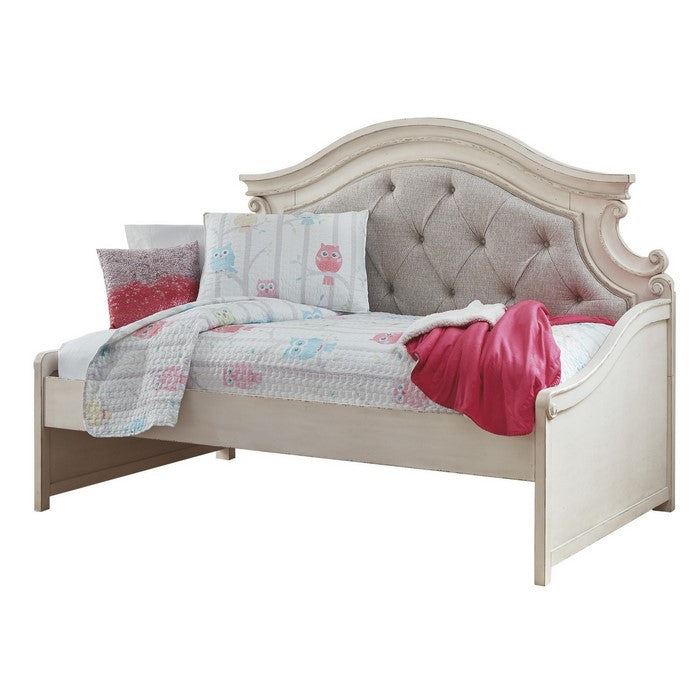 Contemporary Style Wooden Twin Day Bed with Button Tufted Headboard, White