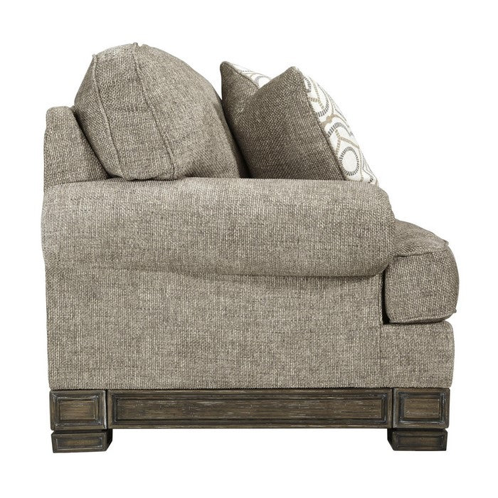 Nailhead Trim Fabric Upholstered Loveseat with Flared Rolled Arms, Gray