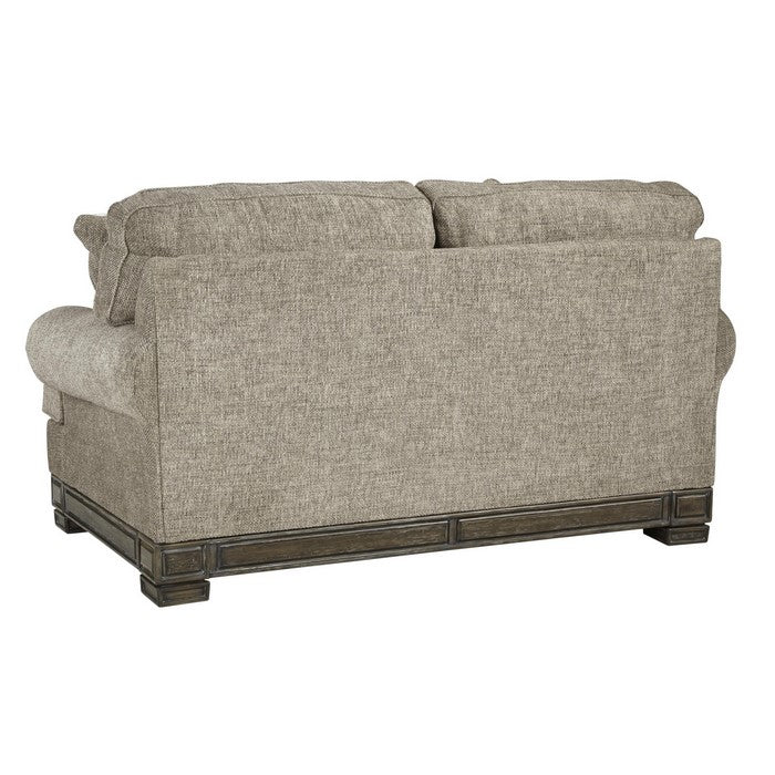 Nailhead Trim Fabric Upholstered Loveseat with Flared Rolled Arms, Gray