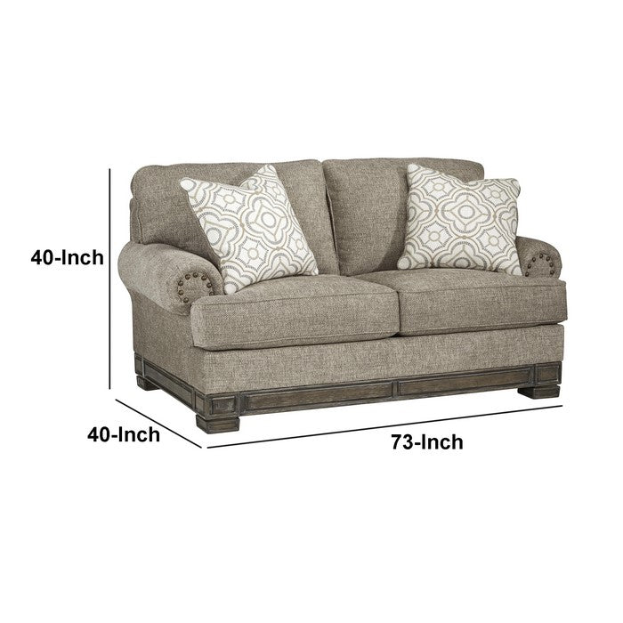 Nailhead Trim Fabric Upholstered Loveseat with Flared Rolled Arms, Gray