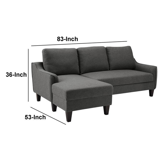 Style L-Shaped Fabric Upholstered Sofa Chaise with Tapered Legs, Gray